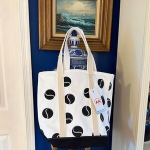 NWT CRAB & CLEEK Black +White Tennis Ball Chic Medium Canvas Tote Bag